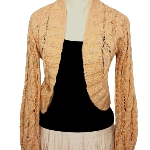 Bolero Knitted Cable Knit Sweater Size M PEACH Extra Long Sleeves Cropped Boho - Picture 10 of 16